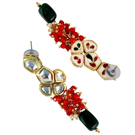 Tehzeeb Creations Meenakari Gold-Polished pentagon shape Uncut Kundan Necklace Set