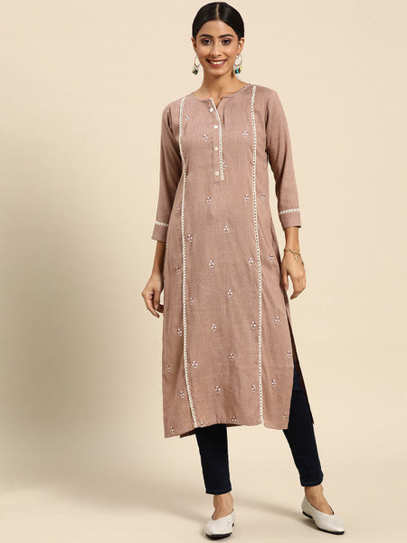 Joban Fashion Brown Viscose Rayon Embroidery Readymade Tunic