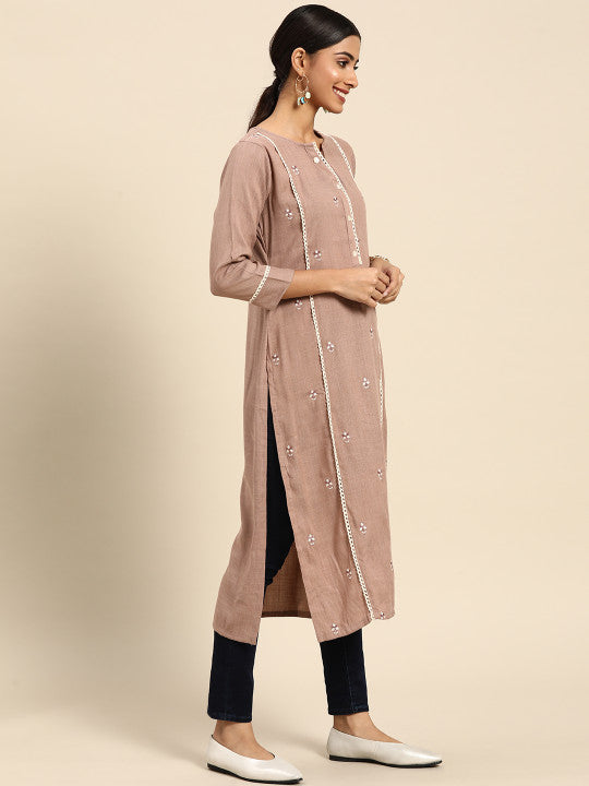 Joban Fashion Brown Viscose Rayon Embroidery Readymade Tunic