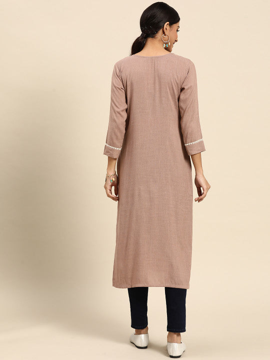 Joban Fashion Brown Viscose Rayon Embroidery Readymade Tunic