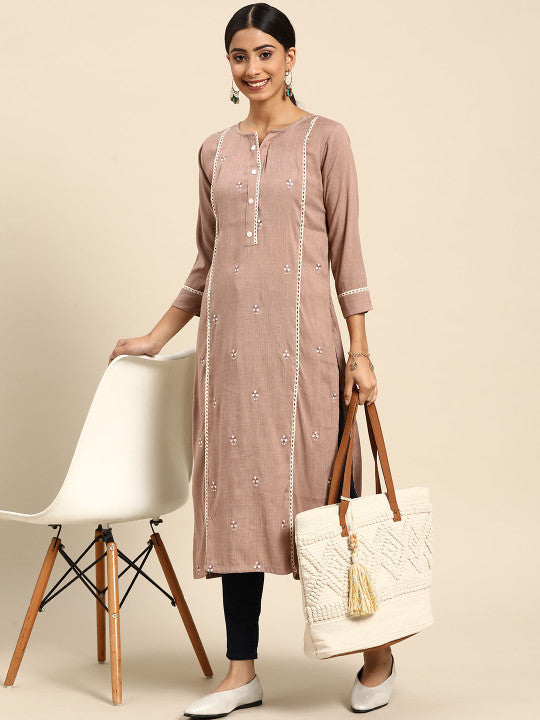 Joban Fashion Brown Viscose Rayon Embroidery Readymade Tunic