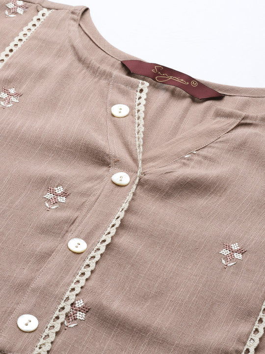 Joban Fashion Brown Viscose Rayon Embroidery Readymade Tunic