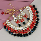 Tehzeeb Creations Meenakari Gold-Polished pentagon shape Uncut Kundan Necklace Set