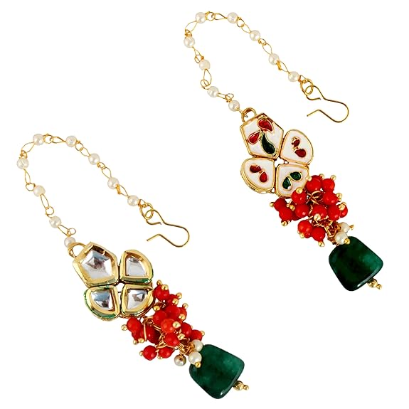 Tehzeeb Creations Meenakari Gold-Polished pentagon shape Uncut Kundan Necklace Set