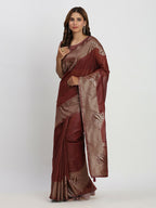 Shree Shyam Fashion Linen Cotton Maroon Saree - Distacart