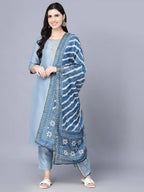 Myshka Women Blue Ethnic Motifs Panelled Kurta with Trousers With Dupatta - Distacart
