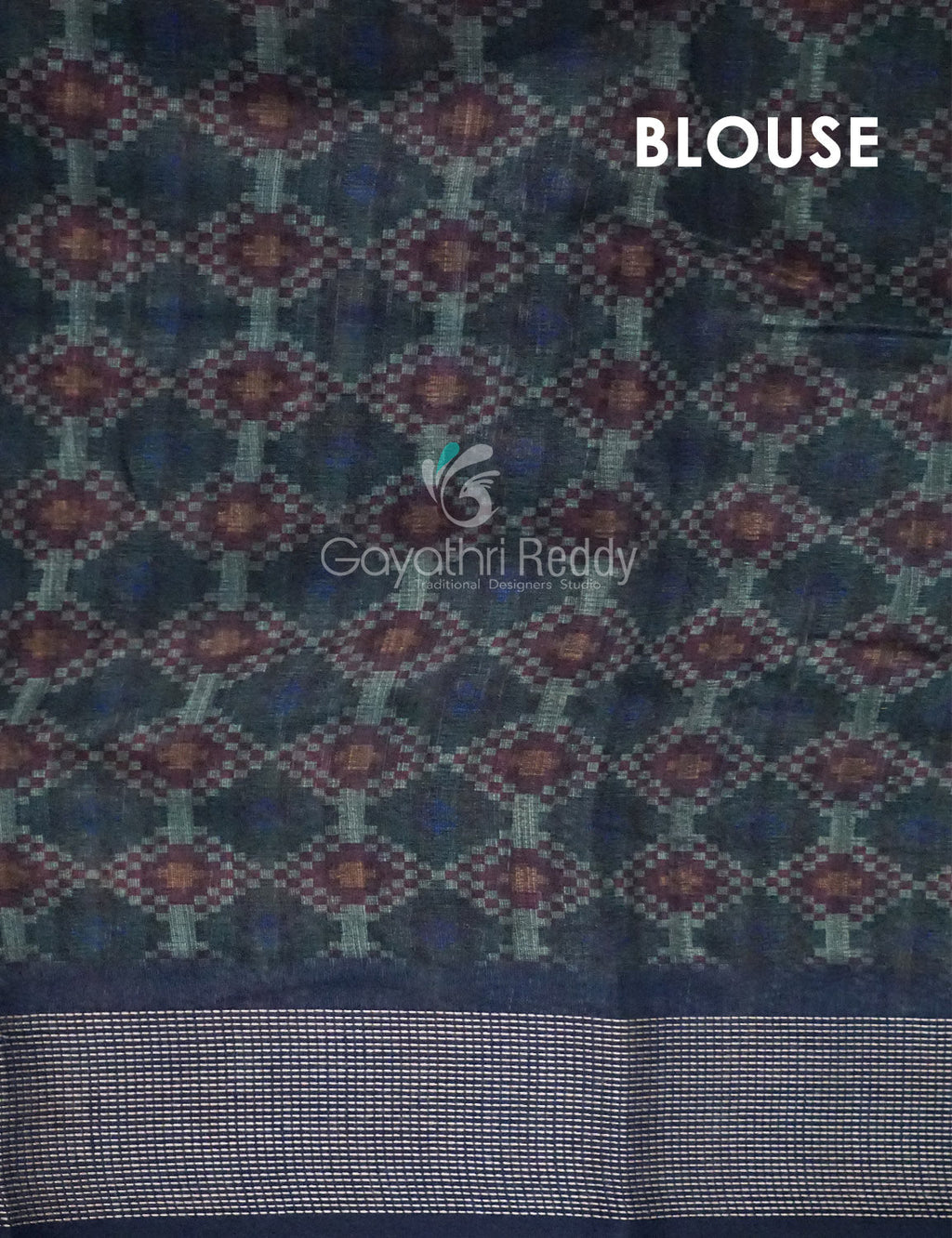 Dark Green and Navy Blue Geometrical Print Semi Chanderi Saree By Gayathri Reddy Designer Studio - Distacart