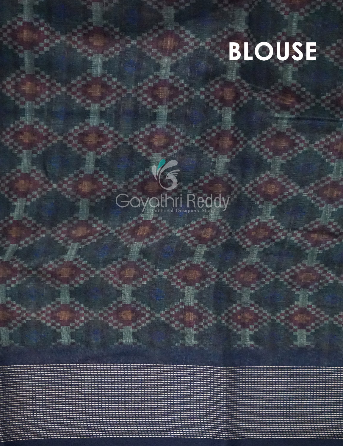 Dark Green and Navy Blue Geometrical Print Semi Chanderi Saree By Gayathri Reddy Designer Studio - Distacart