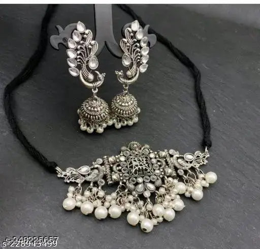 Tehzeeb Creations Women's Silver Colour Necklace With Peacock Design