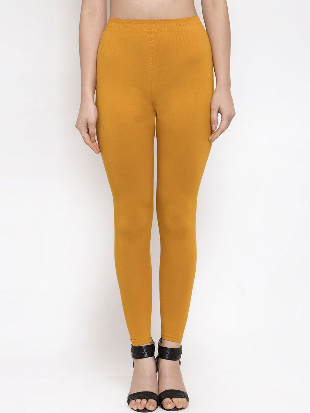 TAG 7 Women Pack Of 2 Mustard Yellow & Pink Solid Ankle-Length Leggings