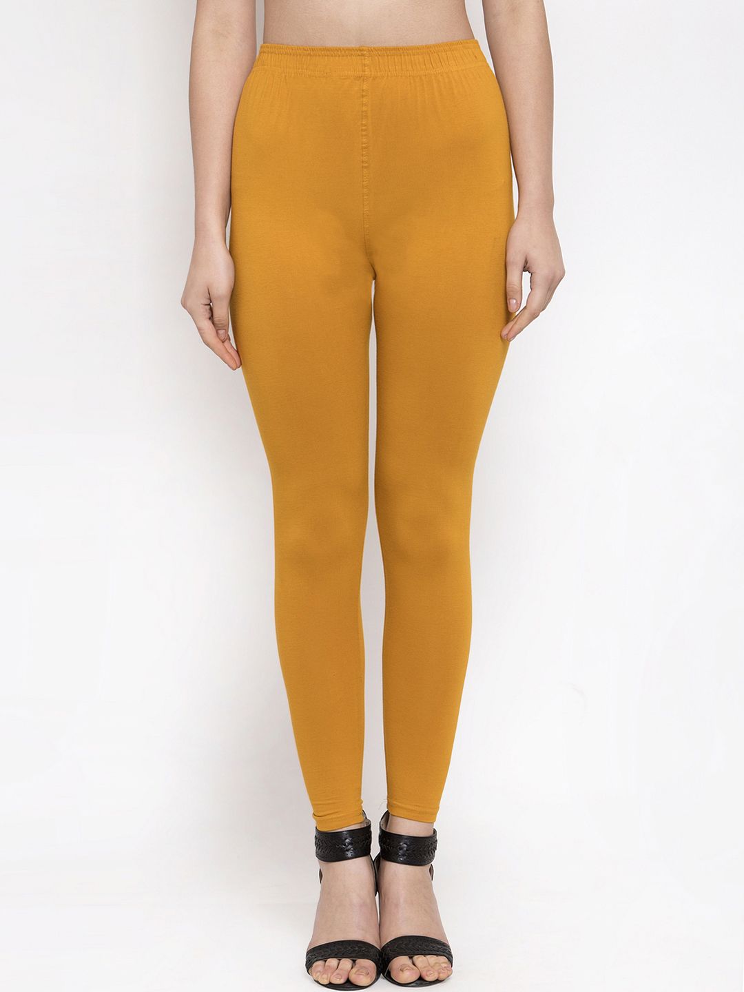 TAG 7 Women Pack Of 2 Mustard Yellow & Pink Solid Ankle-Length Leggings