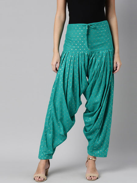 Souchii Sea Green Woven Design Pure Cotton Jacquard Patiala