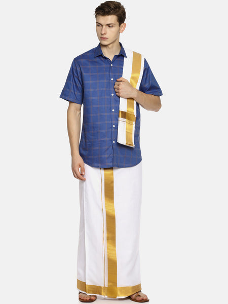 Sethukrishna White Solid Double Layer Readymade Dhoti For Men