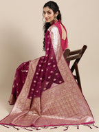 Saree Mall Magenta Ethnic Motifs Zari Organza Banarasi Saree - Distacart