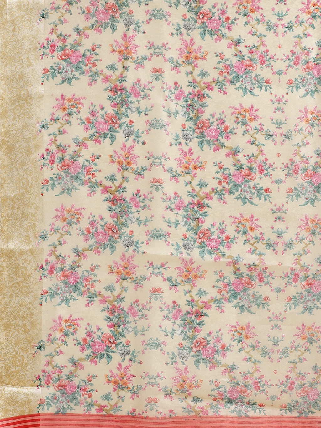 Saree Mall Cream-Coloured & Pink Floral Print Saree - Distacart