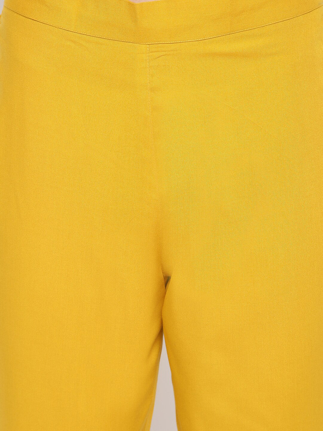 Janasya Mustard Yellow Solid Kurta with Trousers & Dupatta - Distacart