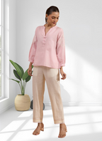 Joban Fashion Pink Cotton, Linen Embroidered Readymade Tunic