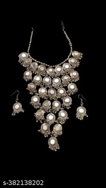 Tehzeeb Creations Women's Anarkali Design Oxidised Necklace With Mirror
