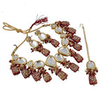 Tehzeeb Creations Back Meenakari Gold-Polished Maroon Color Tika Earring Jewellery Set Uncut Kundan Big Faux Kundan Dibbi Kundan Choker Necklace Set