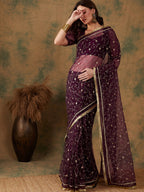 Sangria Floral Zari Jaal Embroidered Sarees - Distacart