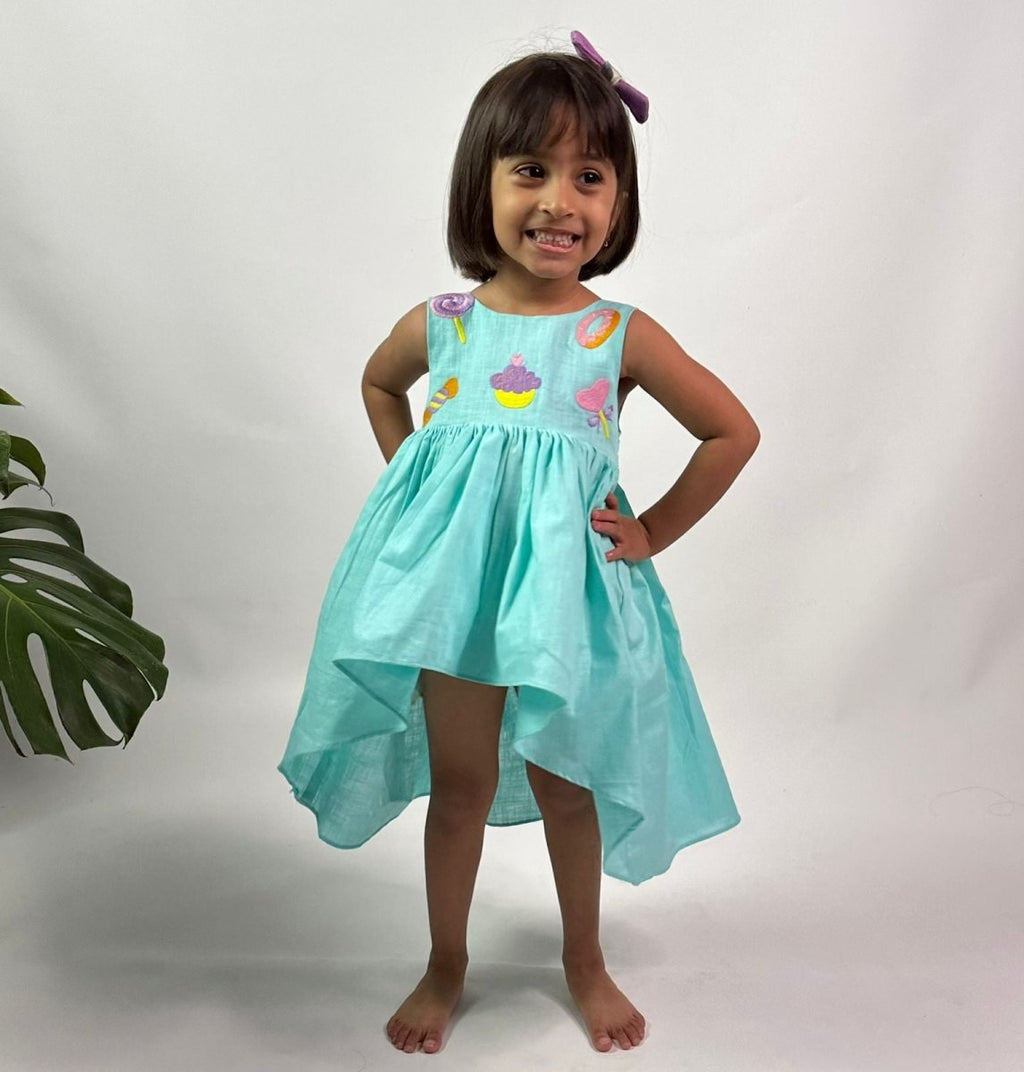 ArthLife Cyan Candy Party Wear Dress