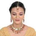 Tehzeeb Creations Back Meenakari Gold-Polished Maroon Color Tika Earring Jewellery Set Uncut Kundan Big Faux Kundan Dibbi Kundan Choker Necklace Set