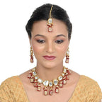 Tehzeeb Creations Back Meenakari Gold-Polished Maroon Color Tika Earring Jewellery Set Uncut Kundan Big Faux Kundan Dibbi Kundan Choker Necklace Set