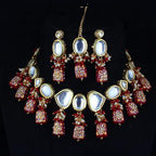 Tehzeeb Creations Back Meenakari Gold-Polished Maroon Color Tika Earring Jewellery Set Uncut Kundan Big Faux Kundan Dibbi Kundan Choker Necklace Set