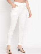 TAG 7 Women Off-White Solid Ankle-Length Leggings