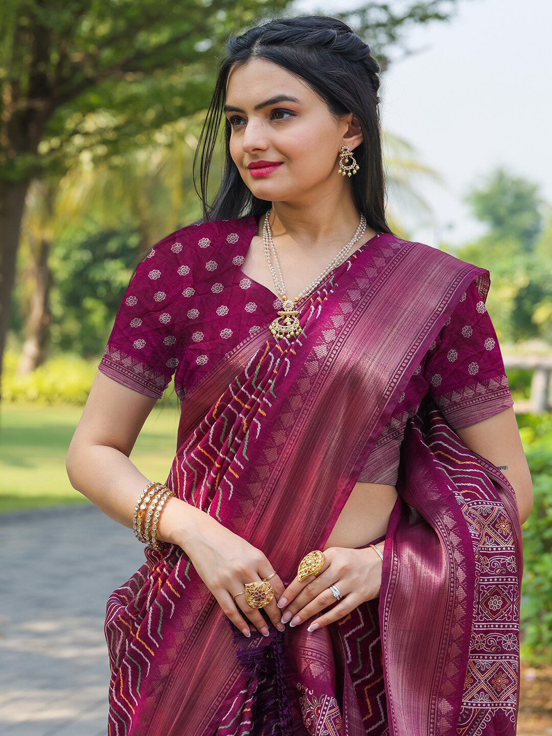Tikhi Imli Leheriya Printed Zari Ready to Wear Saree - Distacart