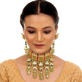 Tehzeeb Creations Meenakari Gold-Polished Green Color Rectangular Shape Uncut Kundan Combo Necklace Set