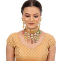 Tehzeeb Creations Meenakari Gold-Polished Multi Color Rectangular Shape Uncut Kundan Combo Necklace Set