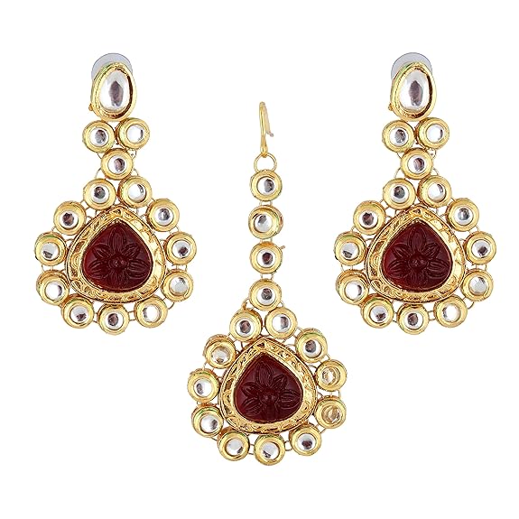 Tehzeeb Creations Back Meenakari Gold-Polished Multicolor Color Tika Earring Jewellery Set Uncut Big Faux Kundan Dibbi Kundan Choker Necklace Set