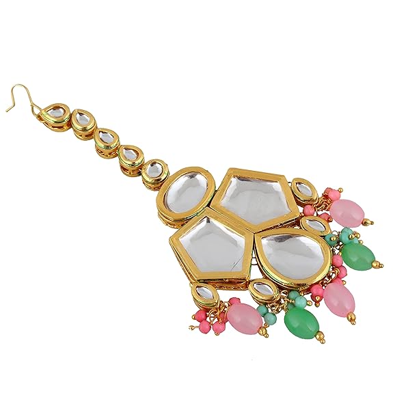 Tehzeeb Creations Back Meenakari Gold-Polished MultiColor Set Uncut Big Faux Kundan Choker Necklace Set