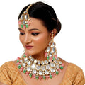 Tehzeeb Creations Back Meenakari Gold-Polished MultiColor Set Uncut Big Faux Kundan Choker Necklace Set