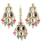 Tehzeeb Creations Back Meenakari Gold-Polished MultiColor Set Uncut Big Faux Kundan Choker Necklace Set