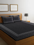 Rajasthan Decor Black & White Ethnic Motifs 144 TC Cotton 1 Queen Bedsheet with 2 Pillow Covers
