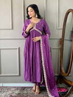 The52 Purple Embroidered Viscose Fabric Straight Kurta, Pant and Dupatta Set - Distacart