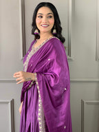 The52 Purple Embroidered Viscose Fabric Straight Kurta, Pant and Dupatta Set - Distacart