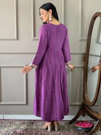 The52 Purple Embroidered Viscose Fabric Straight Kurta, Pant and Dupatta Set - Distacart