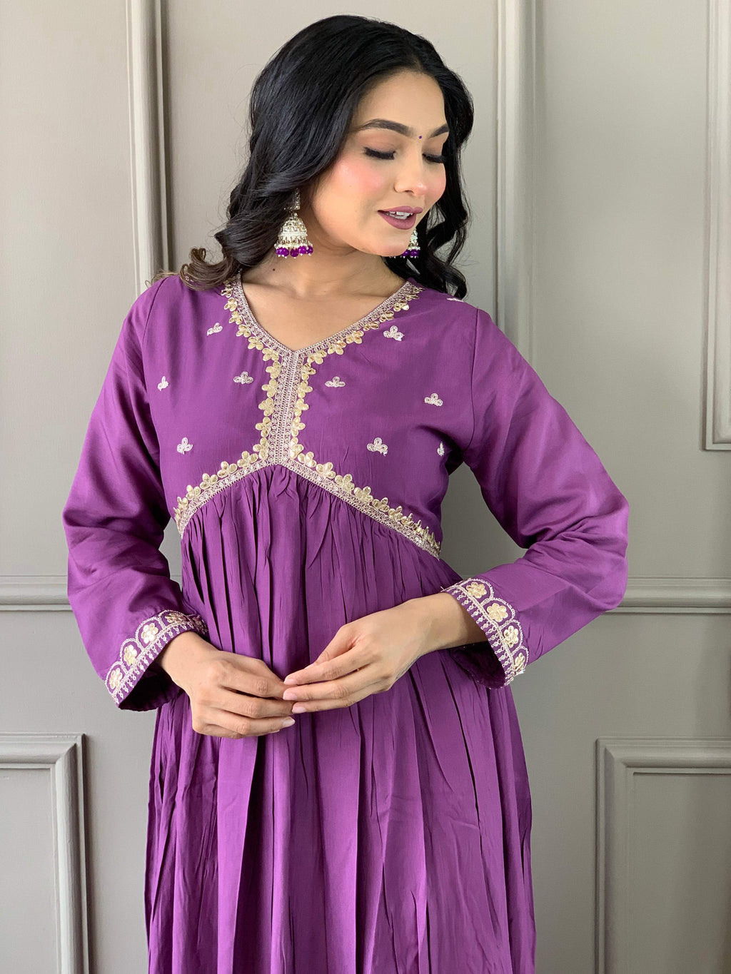 The52 Purple Embroidered Viscose Fabric Straight Kurta, Pant and Dupatta Set - Distacart