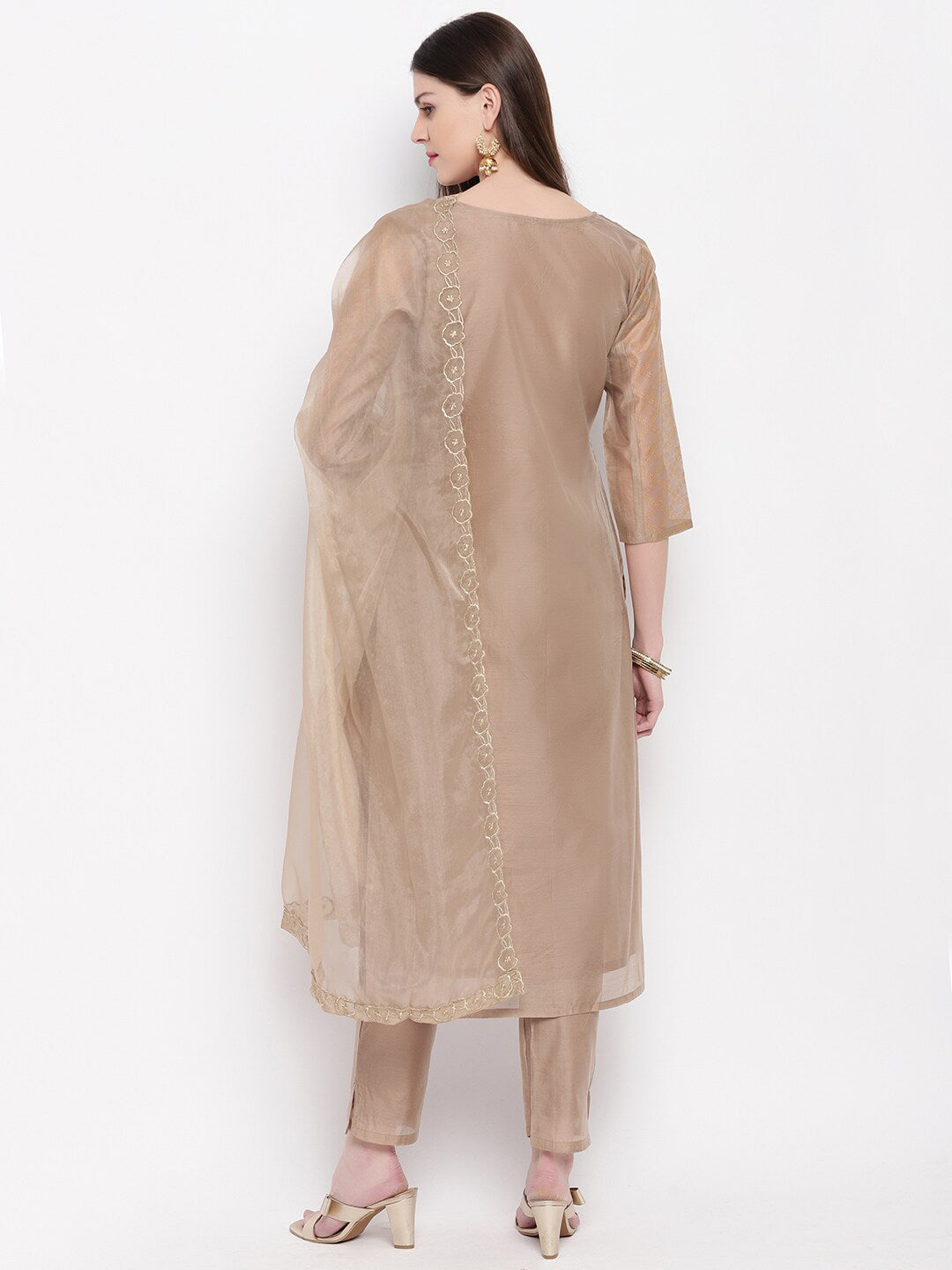 Janasya Brown Printed Kurta with Trousers & Dupatta - Distacart