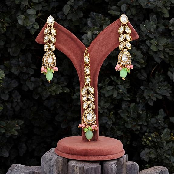 Tehzeeb Creations Designer Pink and Mint Color Choker Stone Necklace Set