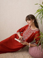 Indo Era Floral Yoke Design Thread Work Cotton Straight Kurta - Distacart