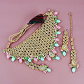 Tehzeeb Creations Designer Pink and Mint Color Choker Stone Necklace Set