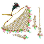 Tehzeeb Creations Designer Pink and Mint Color Choker Stone Necklace Set