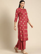 All About You Women Red Ethnic Motifs Printed Kurta with Palazzos
