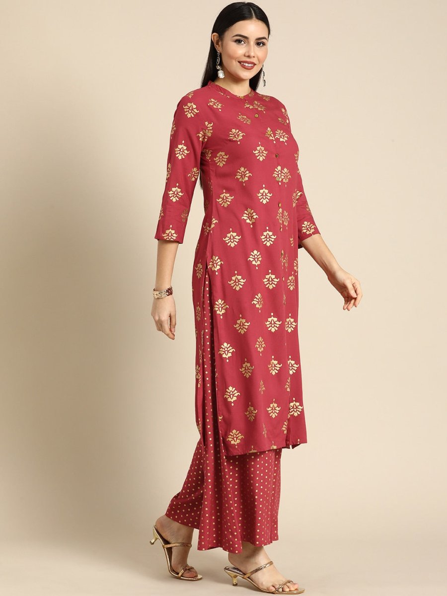 All About You Women Red Ethnic Motifs Printed Kurta with Palazzos