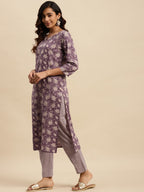 Sangria Maroon Floral Printed Pure Cotton Kurta With Trouser & Dupatta