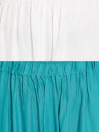 TAG 7 Women Pack Of 2 White & Teal Blue Solid Flared Palazzos